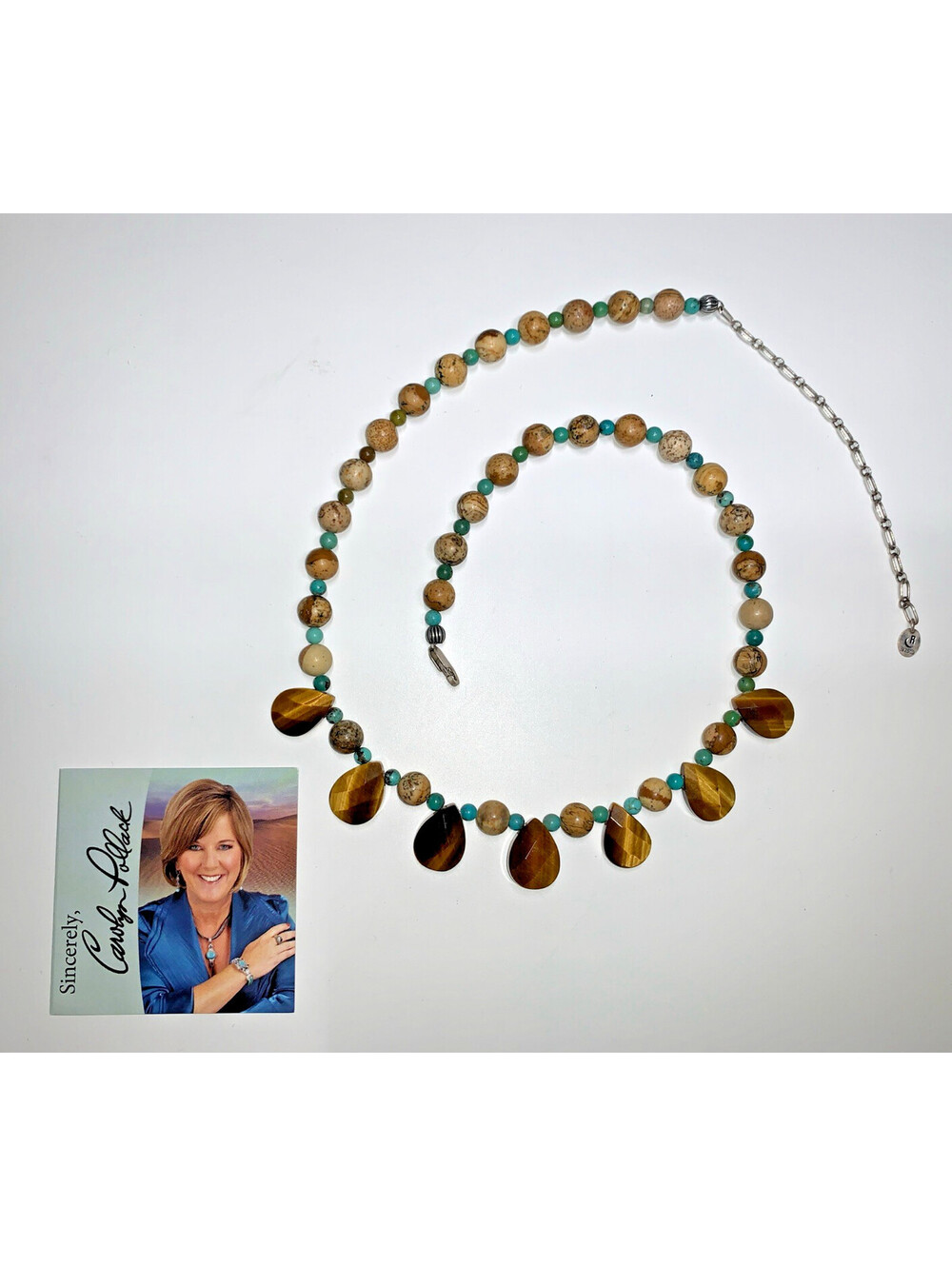 Carolyn Pollack .925 Necklace Tiger's Eye/Jasper/Turquoise Strand Necklace Boxed